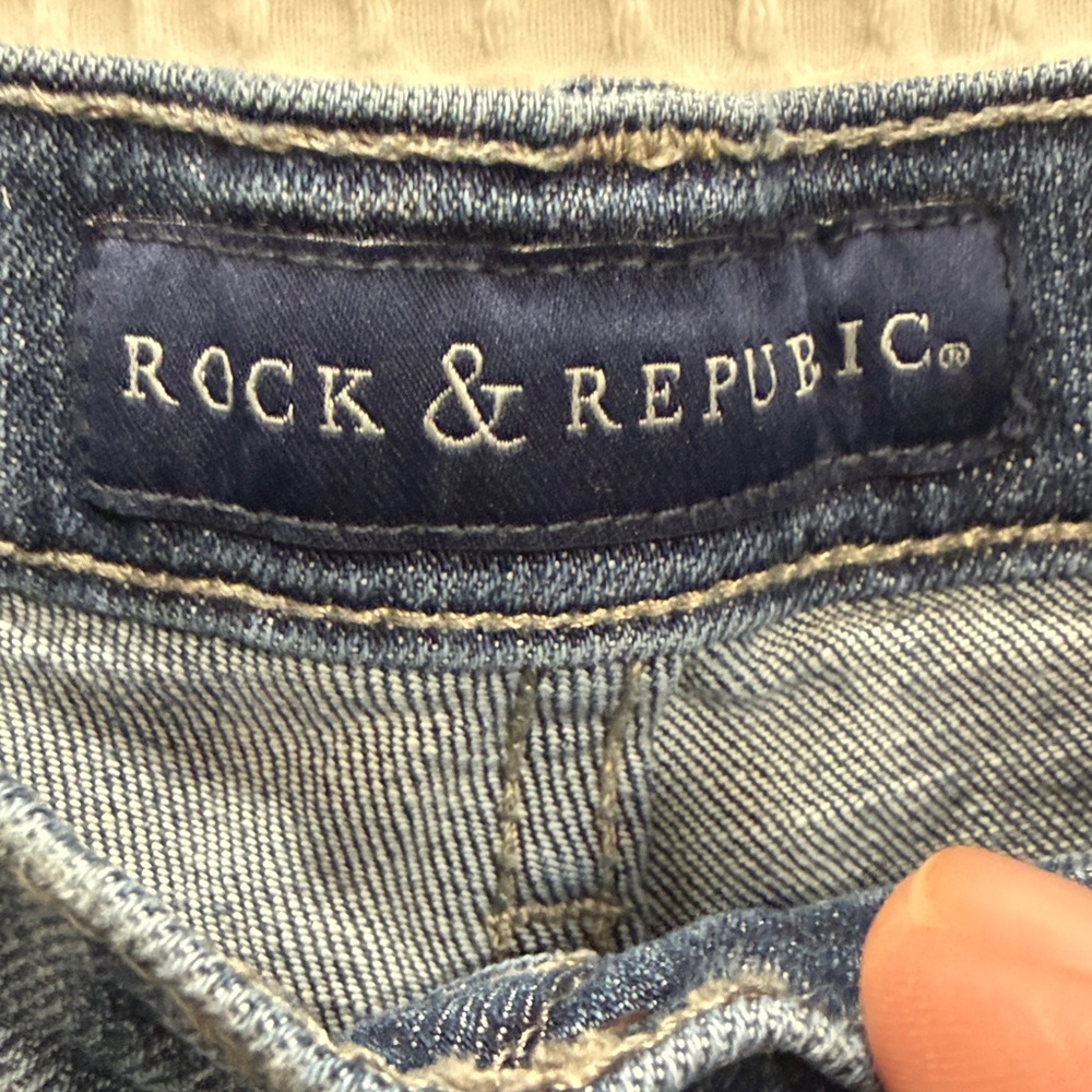 Rock & Republic Stinger Blue Jean Shorts 5” flap pockets nautical sailor SZ 8 - Picture 2 of 6